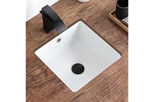 KDKSC 14 Inch Small Undermount Bathroom Sink White Ceramic Square Under Counter Bathroom Sink for Cabinet Porcelain Vanity Sinks,Overflow Type (13.8"x13.8")