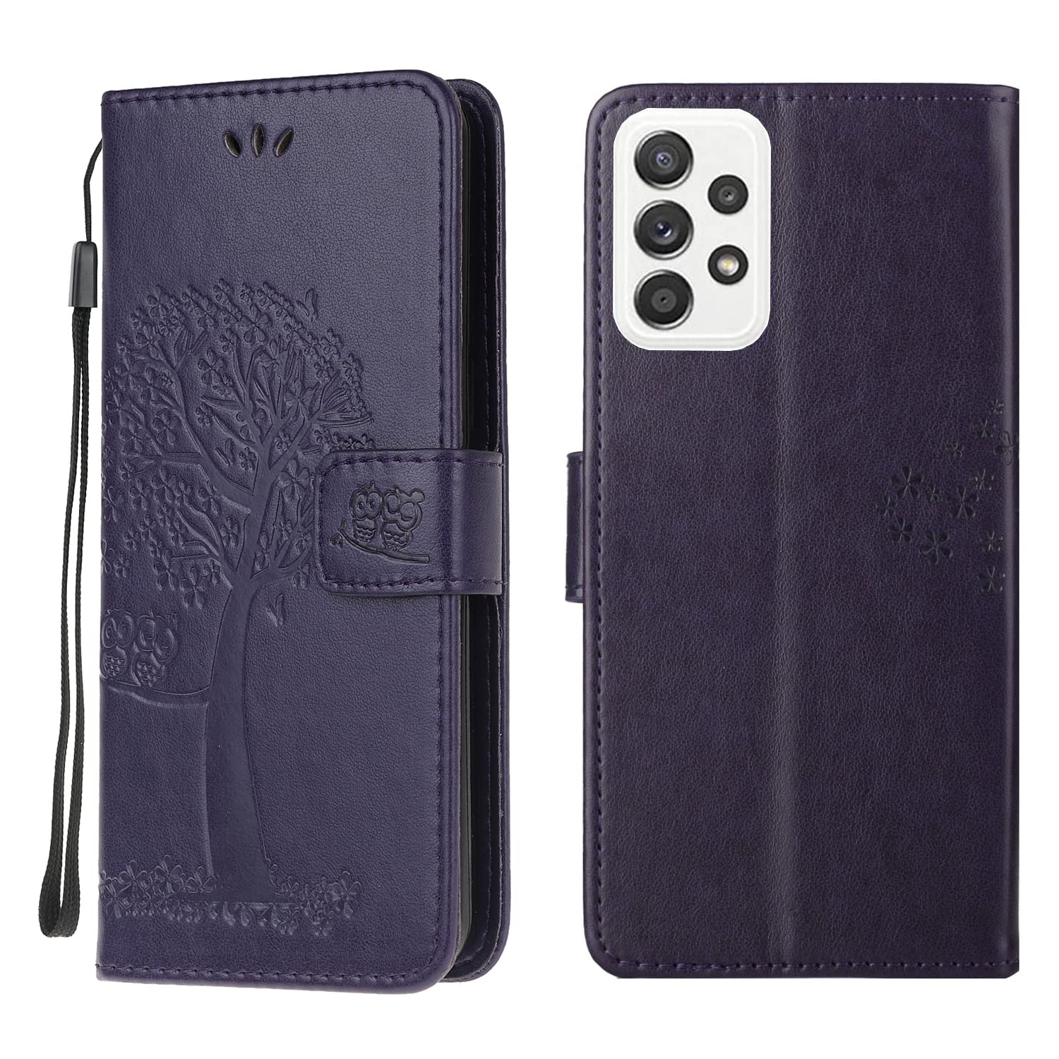 Samsung Galaxy A52 Case, Samsung A52s 5G Case Leather Wallet Flip Folio Magnetic Clasp Stand View Bookstyle Case for Samsung Galaxy A52 Phone Case Cover Shockproof Cute Owl & Tree, Purple โ image 1