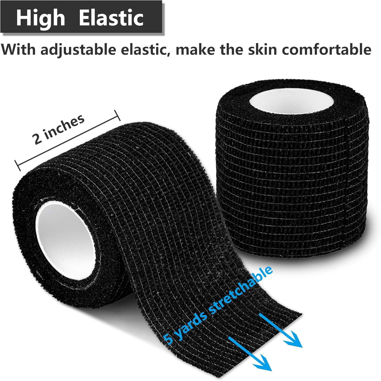 12 Pack Self Adherent Cohesive Wrap Bandages 2 Inches X 5 Yards, First Aid Tape, Elastic Self Adhesive Tape, Athletic, All Sports wrap Tape, Breathable Wound Tape, Bandage Wrap for Wrist, Ankle, Black: Health & Personal Care