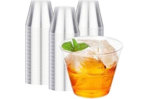RACETOP 200 Pack 9 oz Clear Plastic Cups for Party, Disposable Clear Cup, Disposable Cups, Wine Glasses Cups, Plastic Cocktail Glasses
