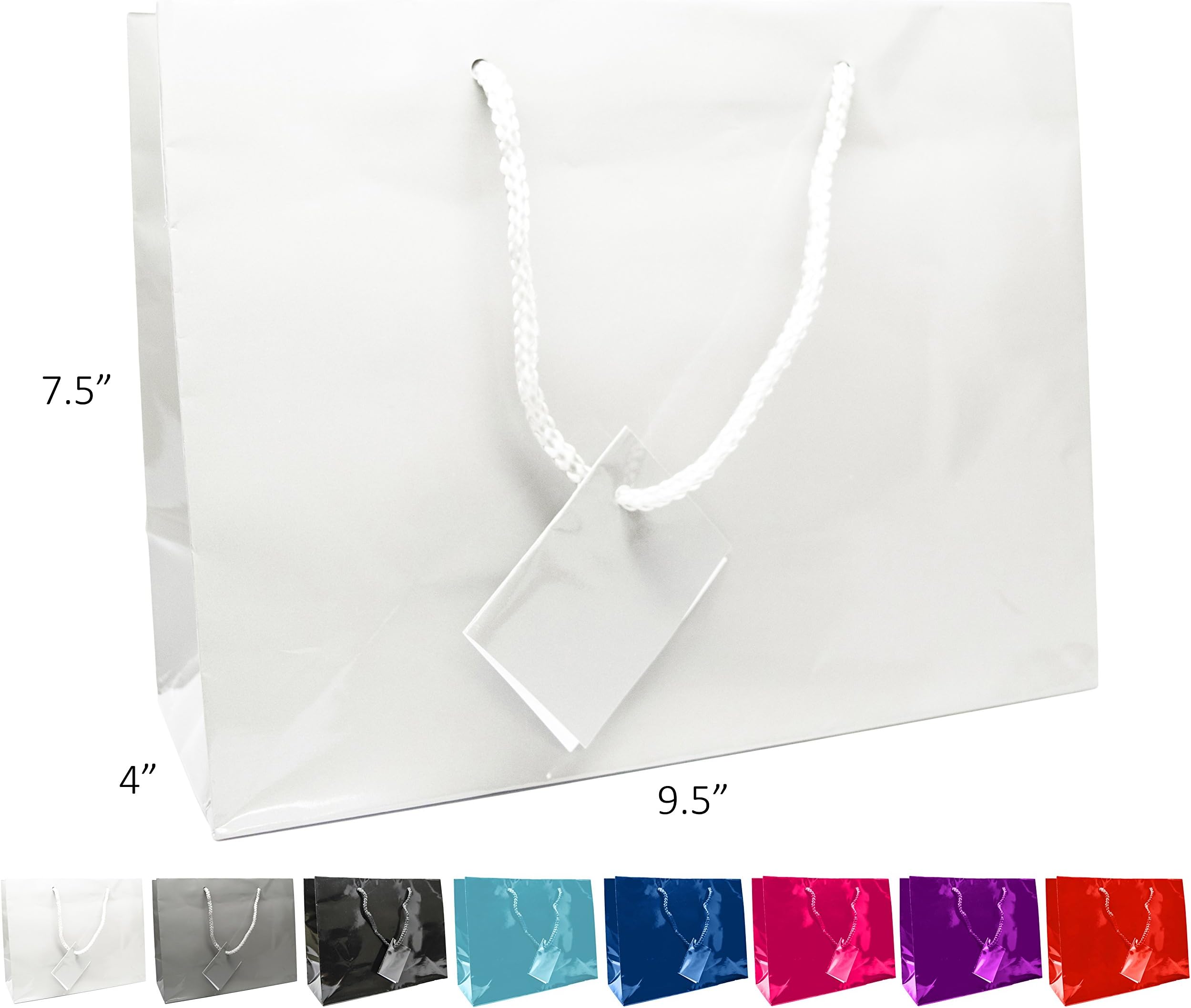 Novel Box® White Glossy Laminated Euro Tote Paper Gift Bag Bundle 9.5X4X7.5 (10 Count) + Custom NB Pouch