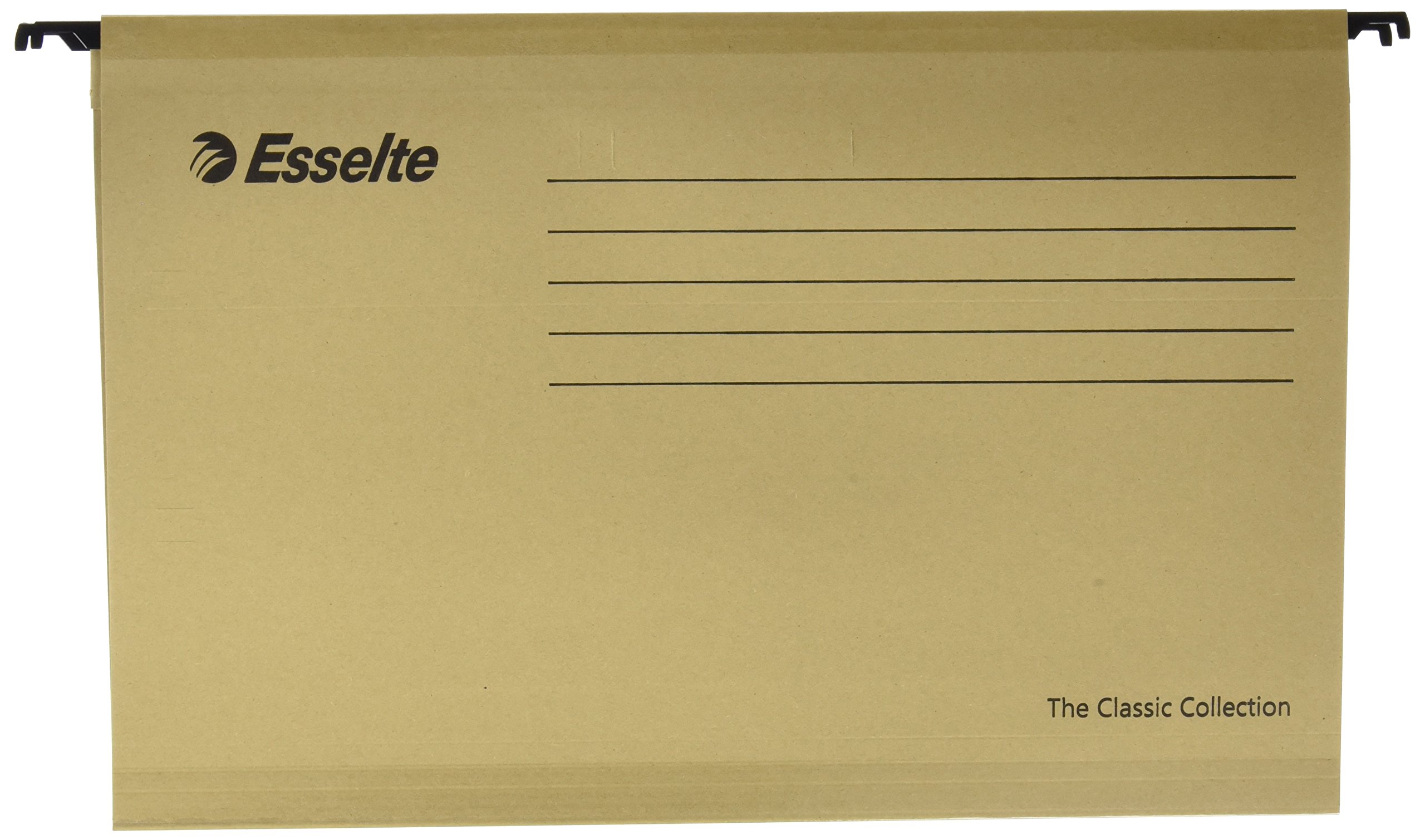 Esselte Reinforced Hanging Folders with Clear Plastic Visor, Foolscap, Brown, Pack of 50