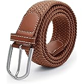 Weave Elastic Belt, Unisex Braided Casual Outdoor Fabric Woven Belt Waist Straps with Metal Buckle