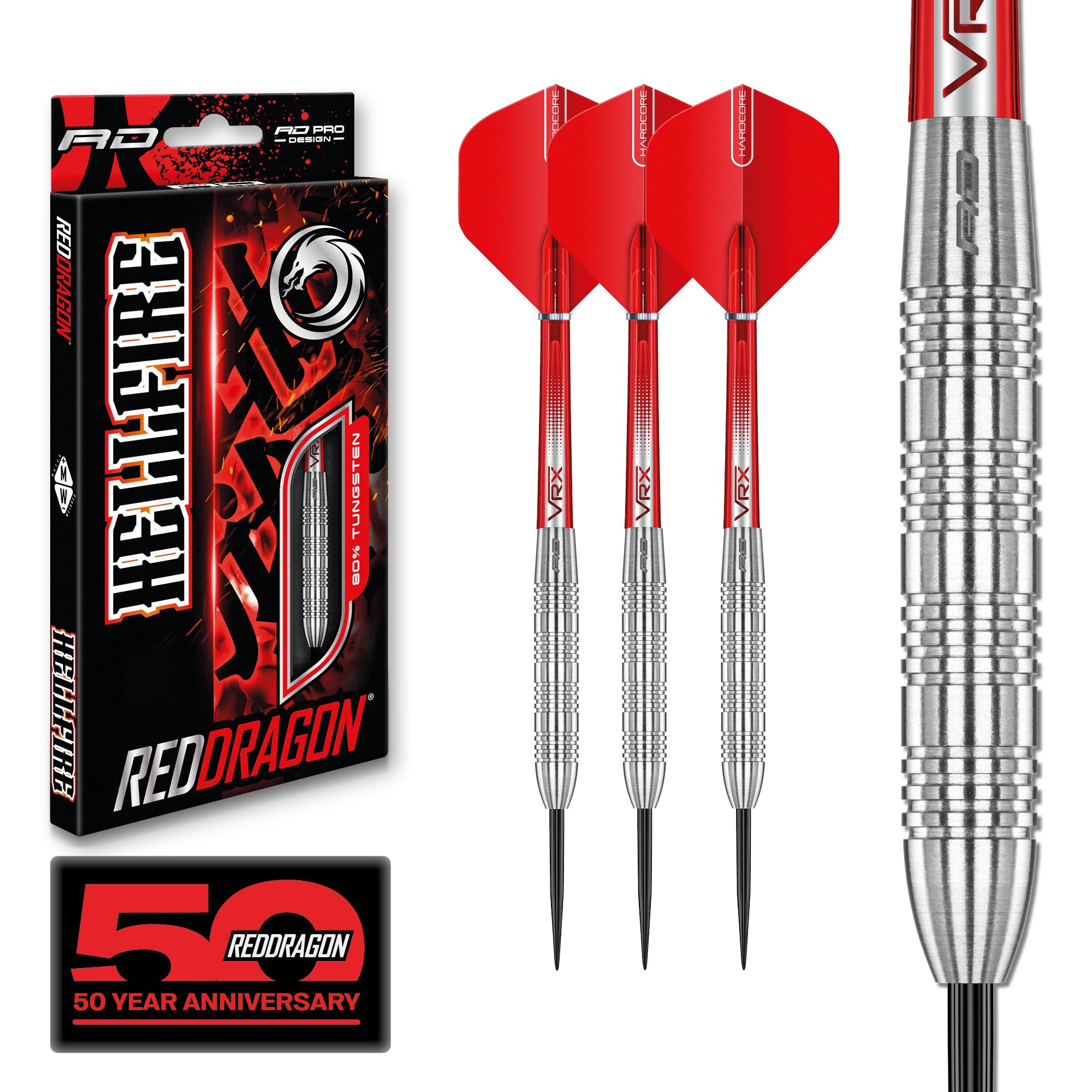 RED DRAGON Darts – Hell Fire B Series 26g – 80% Tungsten – Professional Steel Tip Darts Set with Dart Flights and Shafts
