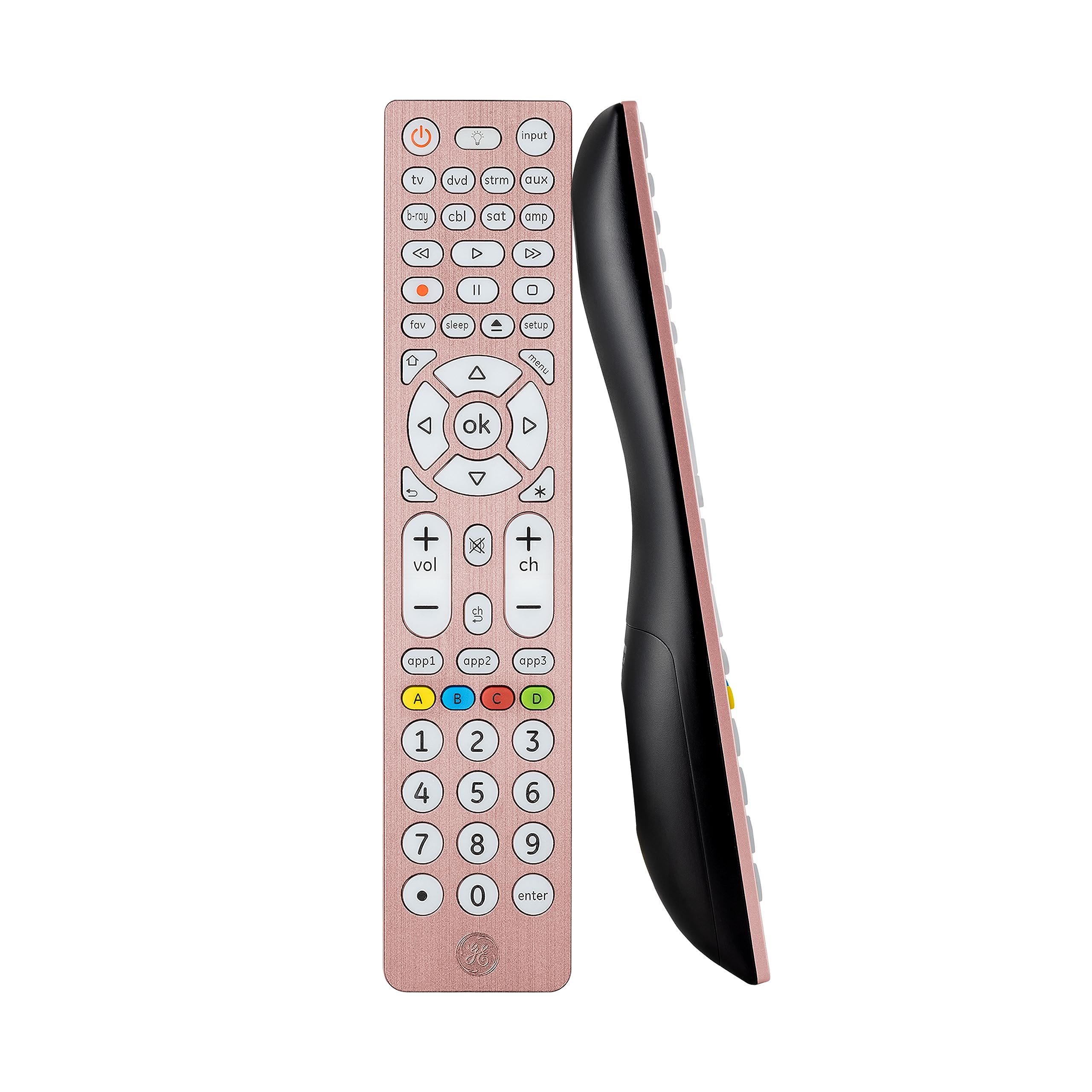 GE Backlit Buttons Universal Remote Control, Samsung TV Remote Control Replacement, Samsung Remote Control for Smart TV, Roku Remote Replacement, Vizio, LG TV, Sony, Apple TV, 8-Device, Rose, 47511