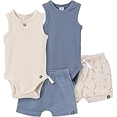 Modern Moments by Gerber baby-boys Ribbed 4-piece Sleevless Bodysuit & French Terry Short Set