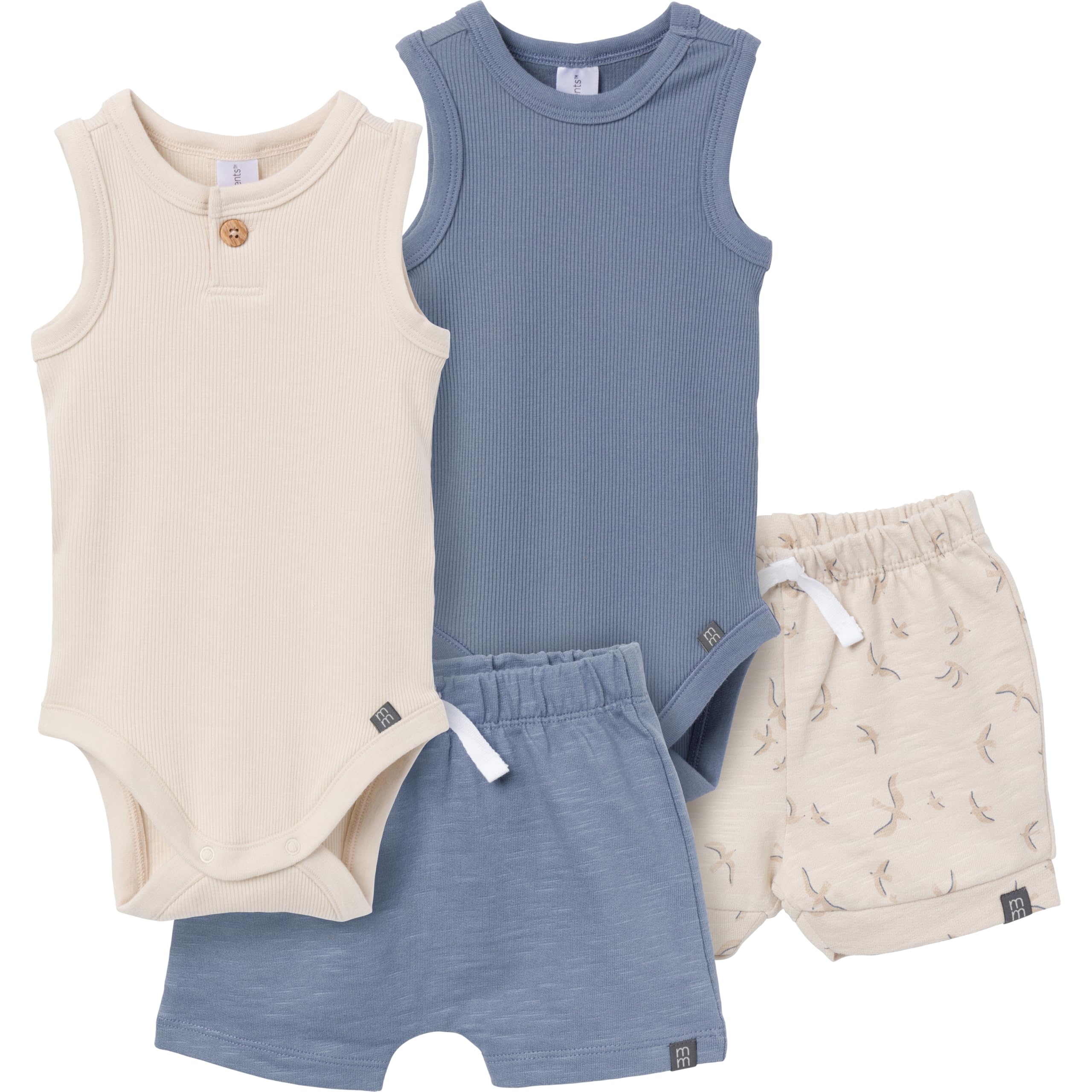 Photo 1 of Modern Moments by Gerber Baby Boys' Ribbed 2 Piece Sleevless Bodysuit & French Terry Short Set, Tan/Blue, 18 Months