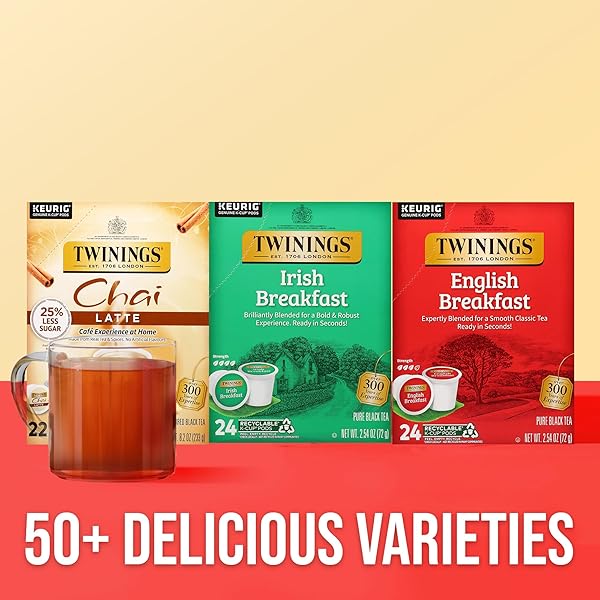 TWININGS IRISH BREAKFAST BLACK TEA K-CUP PODS FOR KEURIG, 24 COUNT (PACK OF 1), ROBUST, STRONG, BOLD FLAVOUR, CAFFEINATED, ENJOY HOT OR ICED