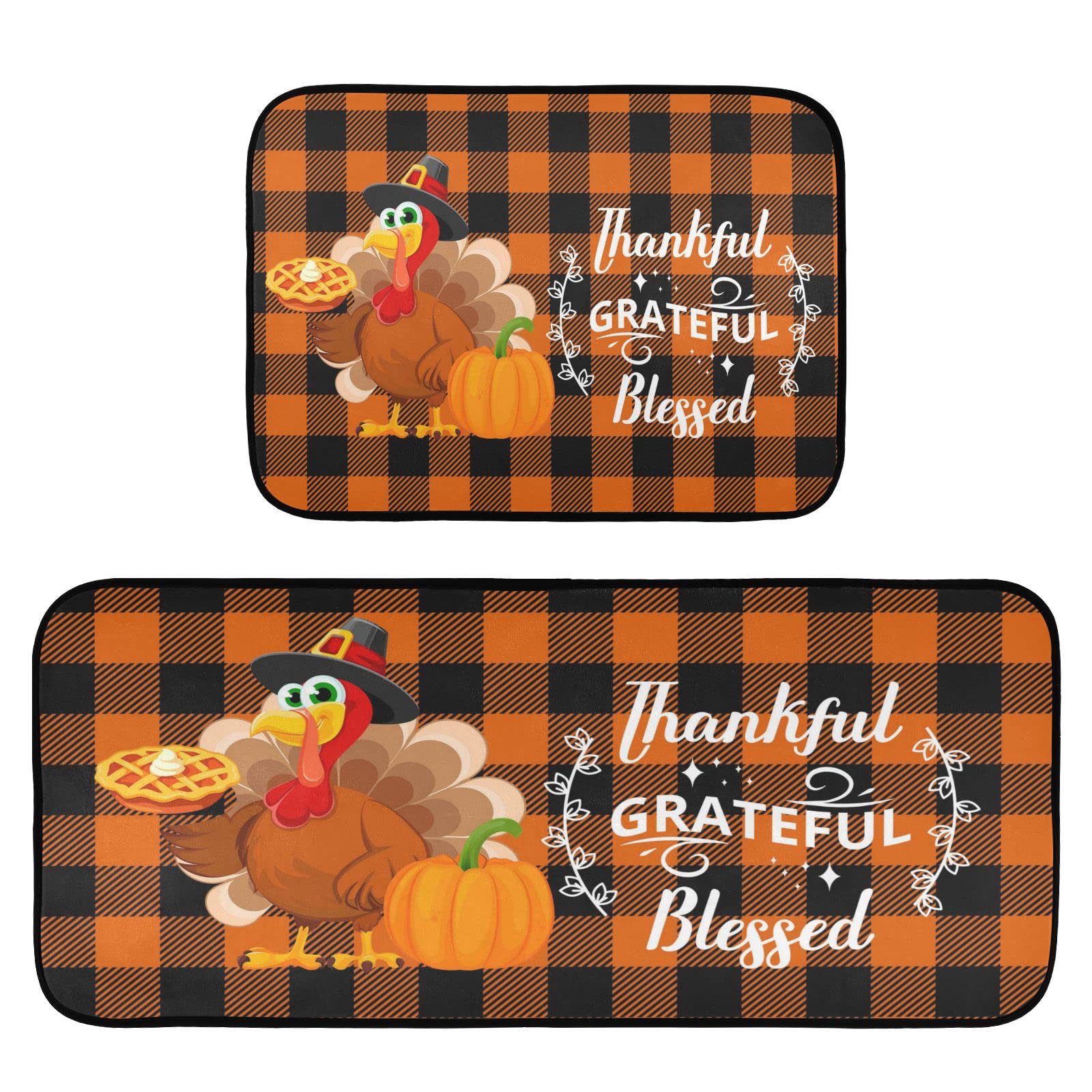 Thanksgiving Turkey Buffalo Plaid Kitchen Mats