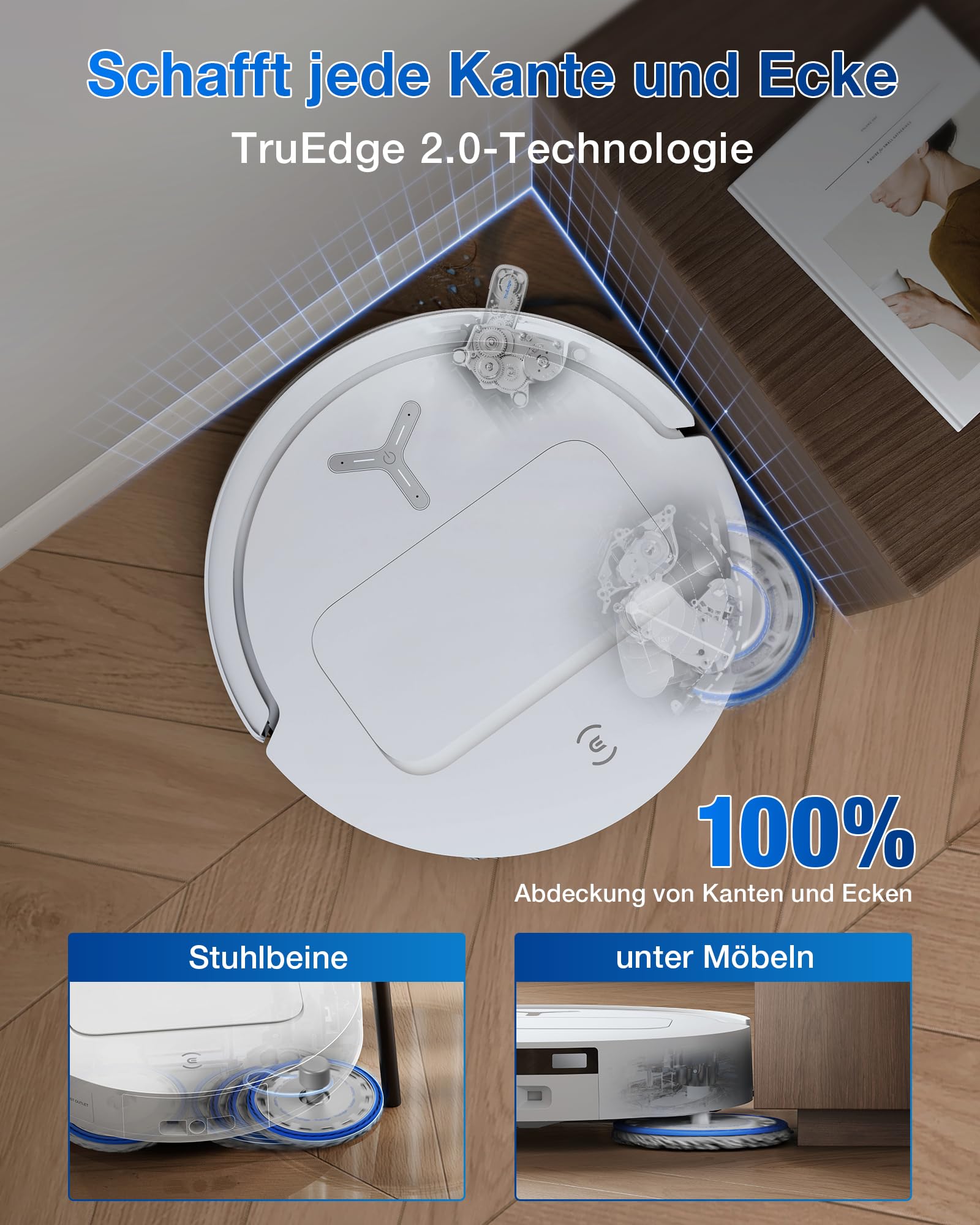 ECOVACS DEEBOT T50 PRO Omni Gen2 Saugroboter mit Wischfunktion, Ausfahrende Seitenbürste und Wischmopp, 21.000 Pa, Auto Zugabe von Reinigungslösung, Moppwäsche mit 75°C heißem Wasser, Ultradünn 81 mm 3