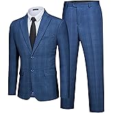 WEEN CHARM Men's 2 Piece Slim Fit Plaid Suit Business Casual Blazer Pants Set for Formal Wedding Prom Office Party