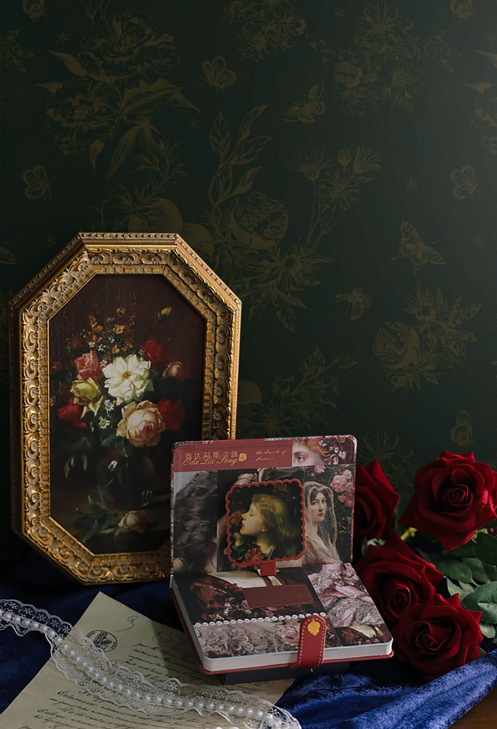 Photo 1 of Dimoon 78.7"×17.3”Floral Peel and Stick Wallpaper Dark Green Golden Contact Paper Leaf Waterproof Butterfly Wall Paper Thicken Removable Vintage Self Adhesive Cabinets Shelf Liner Decal Vinyl Roll