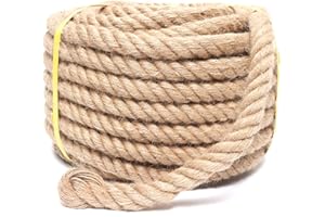 XINSHUNCAN Heavy Duty Jute Rope - 1 Inch, 50 Feet, Natural Hemp for Crafts, Gardening, Bundling, Climbing, Hammock, Nautical, Tug of War, Railings, Home Decorating