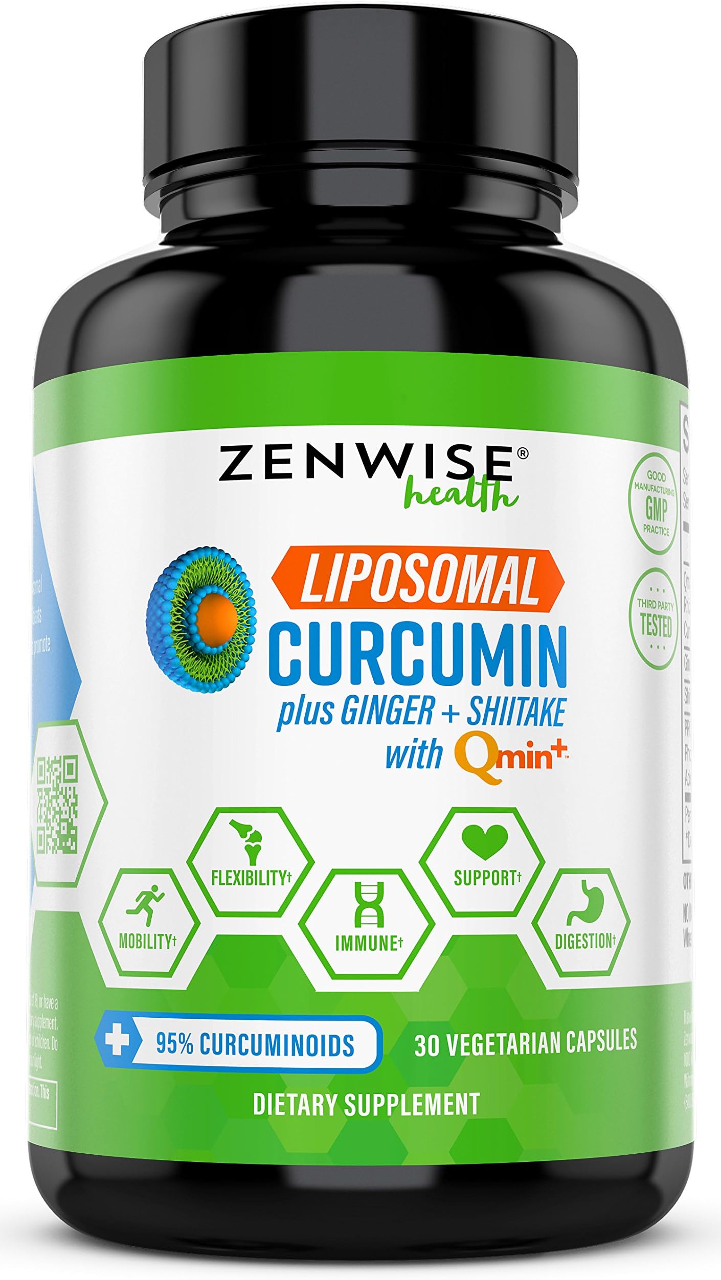 Liposomal Turmeric Curcumin - with 95% Curcuminoids + Ginger Root Extract & Shiitake Mushroom Powder - Joint Pain Supplement for Mobility + Immune System, Heart & Digestive Support - 30 Capsules
