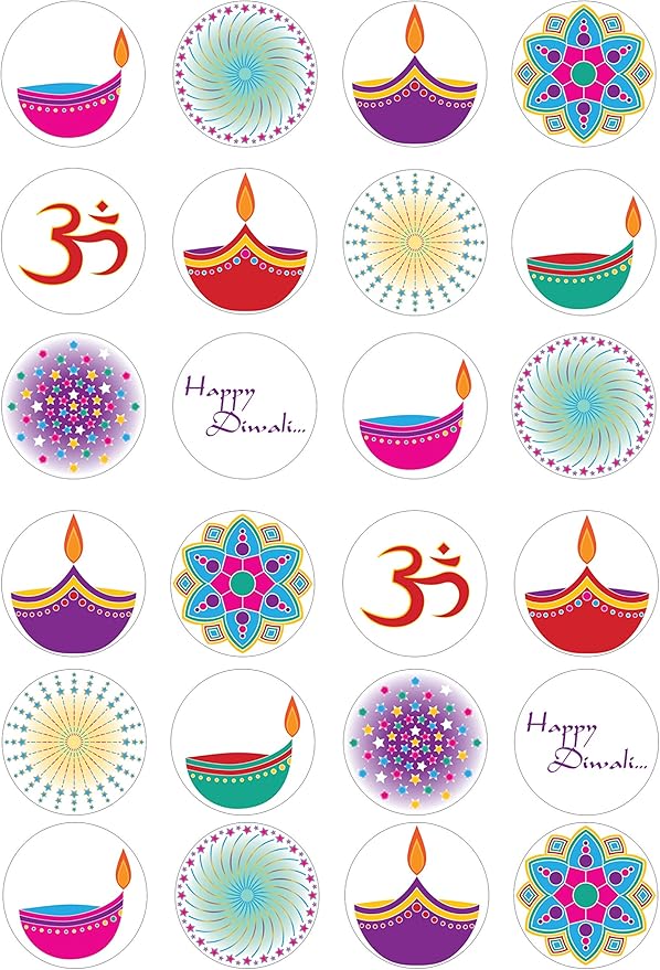 Diwali Cake/ Cupcake Topper Wafer Rice Paper Precut Edible x24 Amazon