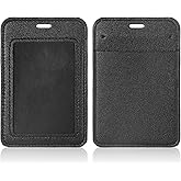 Black Badge Holder Leather ID Badge Holder Photocards Holders Single-Side Clear Card Multiple Card Slots Holders Waterproof Name Badges Holderes for Employees Offices Staff Black Vertical