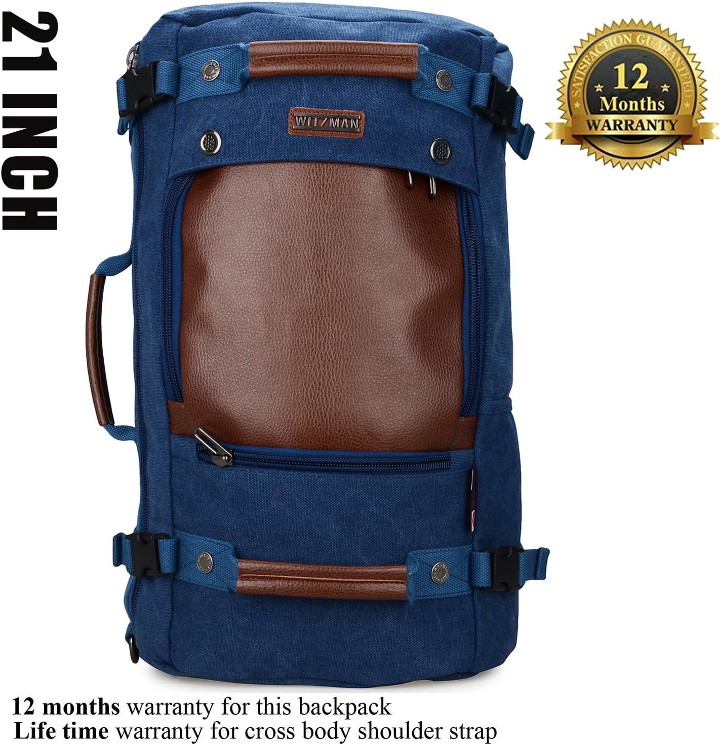 WITZMAN Travel Backpack for Men Women Carry on Luggage Backpack Canvas Rucksack Duffel bag with Shoe Compartment(A2021 Blue) - Image 3