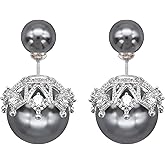 Hiqmic 925 Sterling Silver Post Double sided Pearl Zirconia Ear Stud Earrings Fashion Jewelry Gifts WK90109