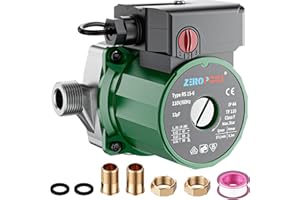 ZeroPone Hot Water Recirculating Pump, 93W Water Circulator Pump NPT 3/4" w/NPT 1/2" Adapter, Stainless Steel Head,15-6S 3 Speed Control for Electric Water Heater System