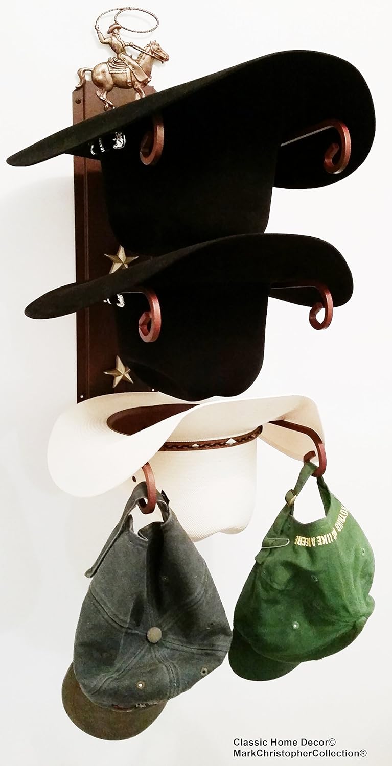 western hat racks on Clothing Closet Storage Mark Christopher Collection American Made Cowboy Hat Holder Cowboy Roper Rust With Gold Stars Hat Racks
