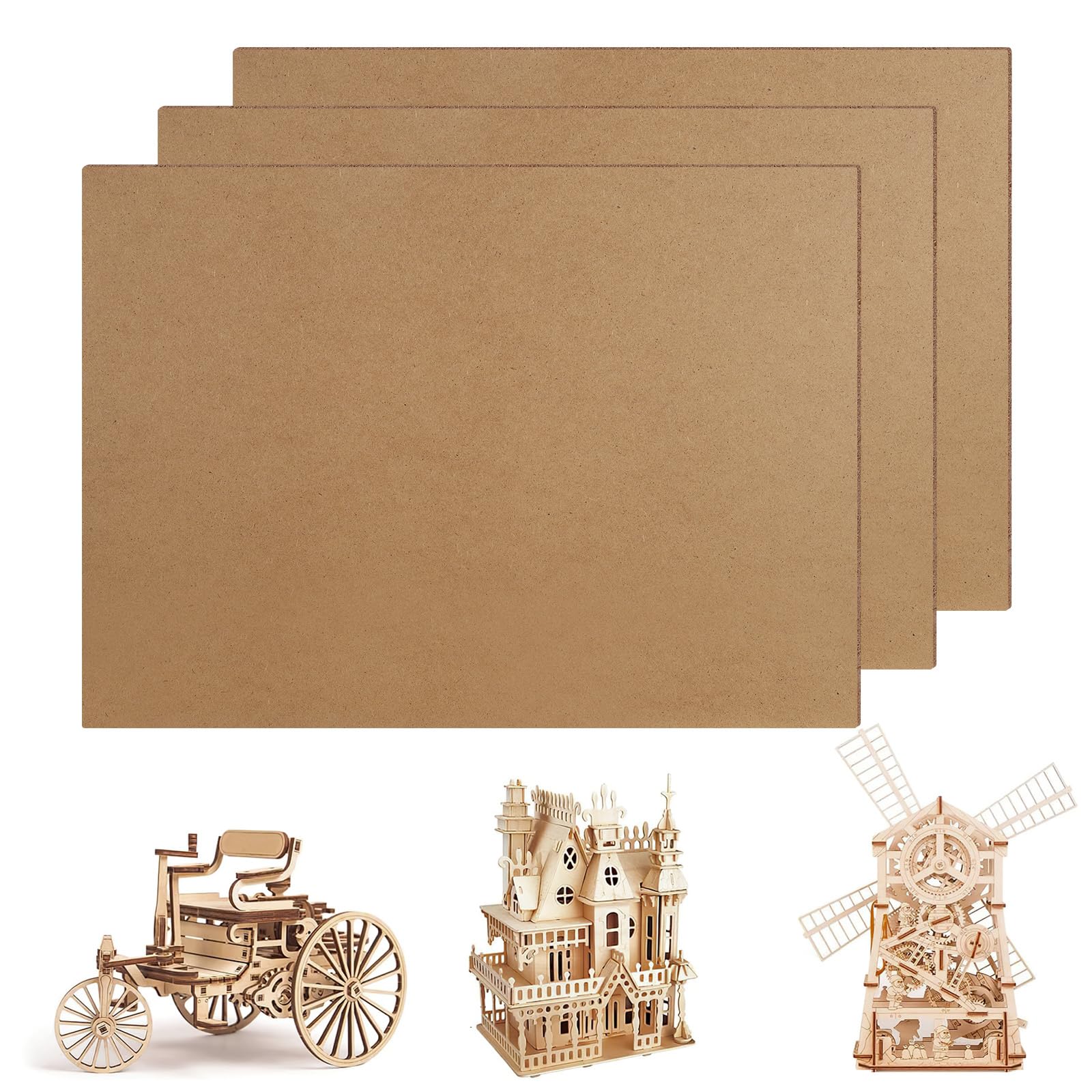 Kssvzz 3Pcs A3 MDF Boards for Crafts, 42 x 30cm x 2mm Wooden Board Medium Density Fiberboard Replacement, Artist Drawing Board Art Board for Laser Engraving, Painting and Decor