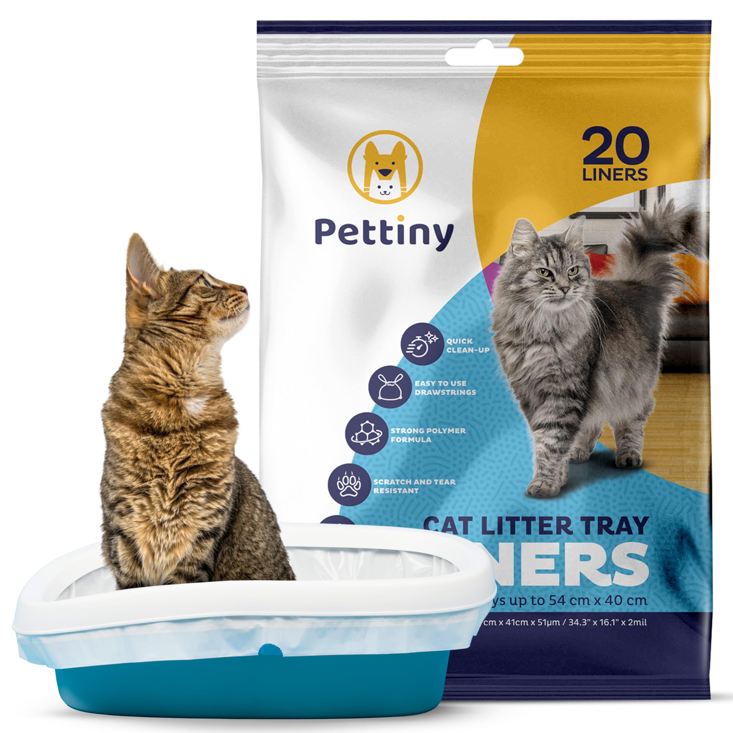 Pettiny 20 Cat Litter Tray Liners with Drawstrings Scratch Resistant Bags for Medium and Large Litter Box