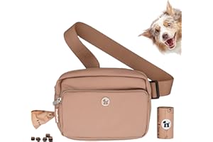 Puppington 3-in-1 Crossbody Bag & Dog Treat Pouch for Pet Training - Matching Poop Bags & Built-In Poop Bag Dispenser - Zippered Pockets - Dog Walking Bag for Office to Off-Leash (Latte Beige)