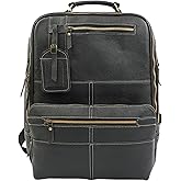 BUFFLOHIDE Full Grain Leather Backpack for Men Women - 17 Inch Laptop Bag Black Buffalo Leather Rucksack - Travel Work College Daypack with Multiple Compartments Birthday, Valentines Day Gift For Him