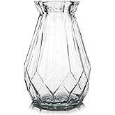 Enova Floral Clear Diamond-Faceted Glass Vase for Flowers 4.5" W 7.0" H,Glass Flower Vase, Flower Vase for Bouquet, Modern Glass Vase for Living Room (1, Clear-VUV0507)