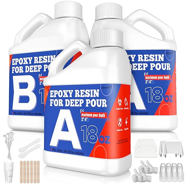 EPOXY RESIN DEEP POUR EPOXY RESIN 54OZ, 2-4 INCH 2:1 DEEP POUR RESIN EPOXY CLEAR KIT BUBBLE FREE CRYSTAL CLEAR FOR RIVER TABLE, ART CRAFTS, FLOWERS, WOOD, DIY