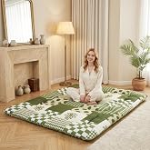 XICIKIN 2.5" Japanese Floor Mattress, Japanese Futon Mattress | Made with 27D Foam, Foldable Floor Mattress with Washable Cover Japanese Futon for Camping, Guest, Green Checkerboard