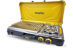 Martin MCS500 Camp Stove & Grill Combo - 33,000 BTU Portable Camping Stove, Propane Gas Burner and BBQ for Outdoor Cooking, C
