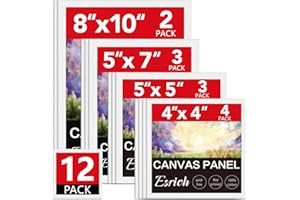 ESRICH Canvas Boards for Painting 12 Pack Art Supplies Paint Canvas 4x4, 5x5, 5x7, 8x10 Blank Large Canvases for Painting-Cotton Primed Canvas Panels for Acrylic, Oil, Gouache & Tempera.