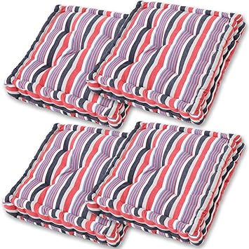 Gräfenstayn® 4er-Set Sitzkissen Stuhlkissen 40x40x8cm für Indoor und Outdoor aus 100% Baumwolle Dicke Polsterung Steppkissen/
