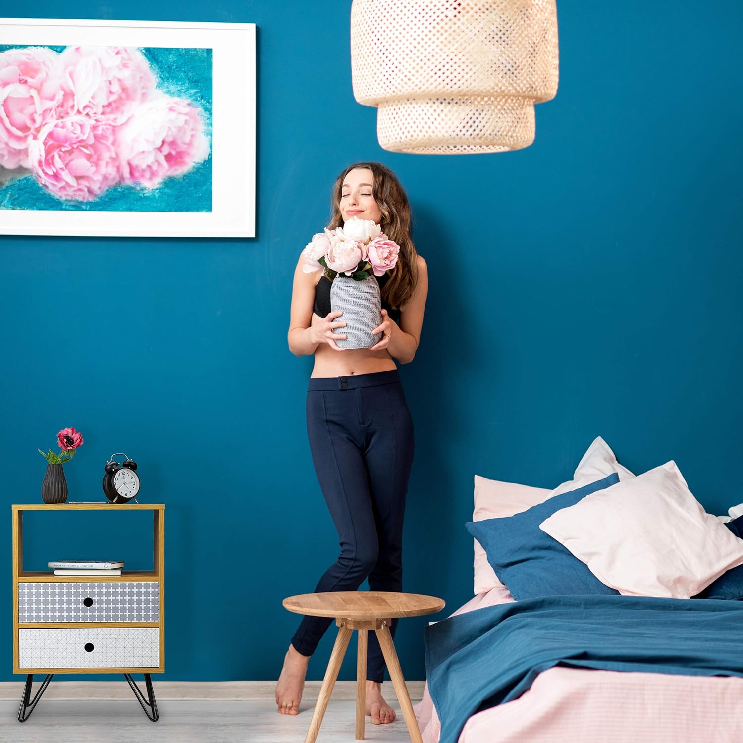 Retro & Vintage Relaxdays Schränkchen mit Schubladen Boho Nachttisch