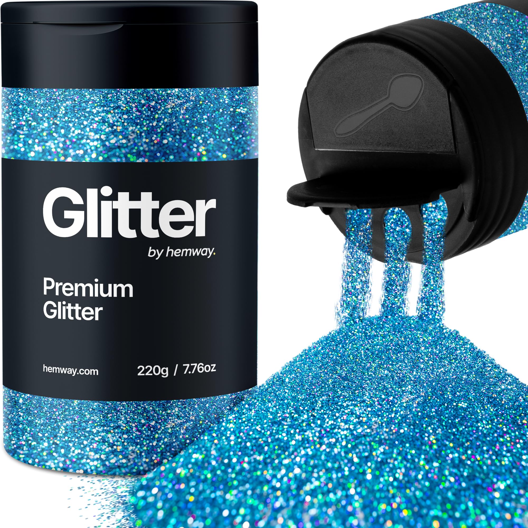 Hemway Ocean Blue Holographic Glitter Shaker, 220g Ultrafine Glitter for Crafts Metallic Flake Sequins for Resin & Epoxy Crafts for Decorating, Halloween, Christmas, Nail, Face, Bunting, Art