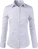 Doublju Womens Basic Slim Fit Stretchy Cotton Button Down Shirts with Plus Size