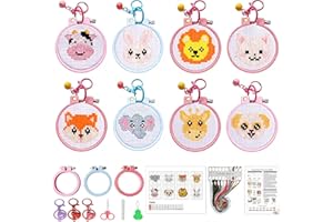 VIGEGU 8 Pack Cross Stitch Kits for Beginners,Cute Animals Stamped Cross Stitch Kits for Kids,Embroidery Kit for Beginners, 1