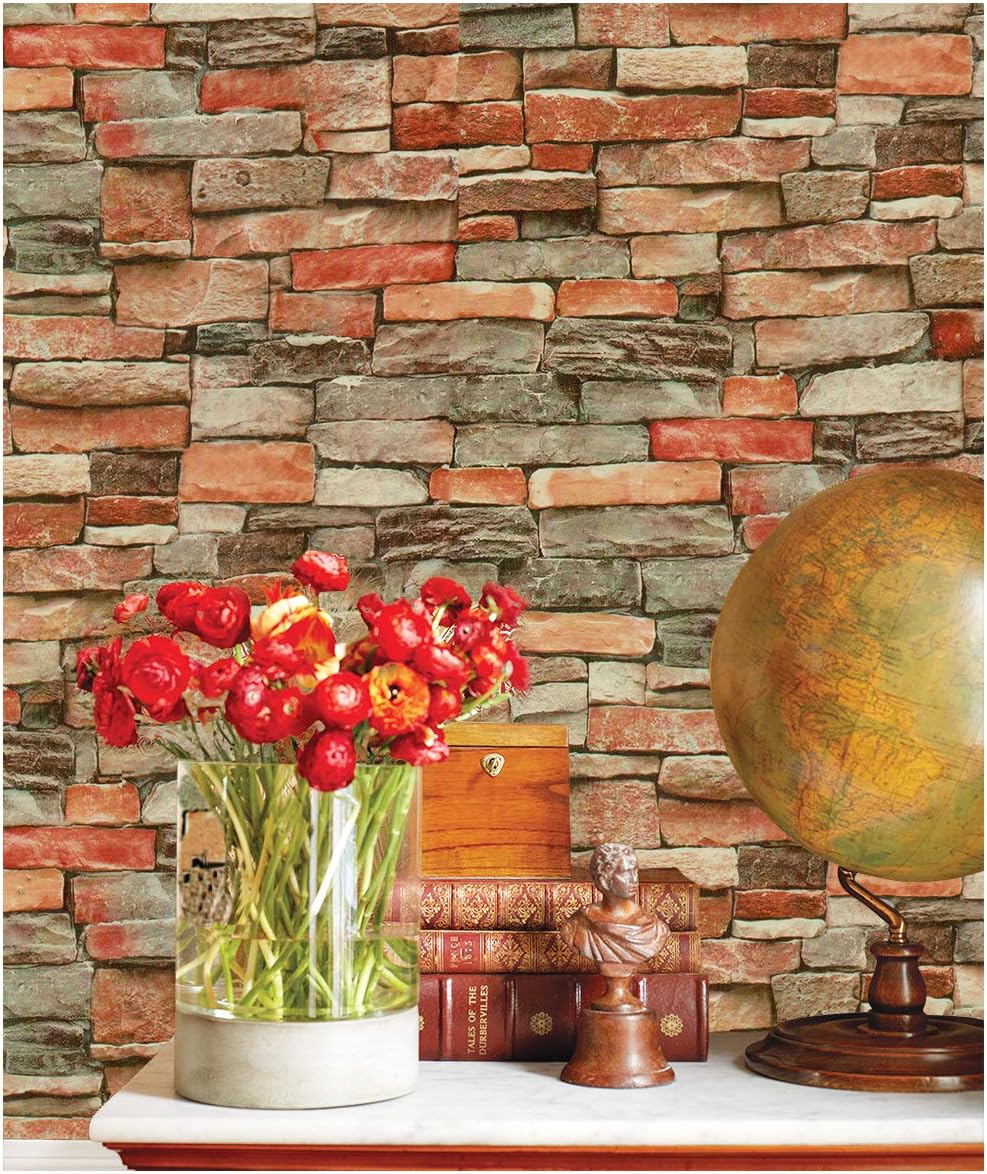 Peel and Stick Brick Wallpaper Removable Wallpaper for Livingroom Kitchen 17.7" x16.4ft