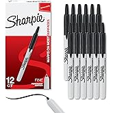 Sharpie Retractable Permanent Markers, Fine Tip, Black, 12 Count - Desk, Classroom, Office Supplies
