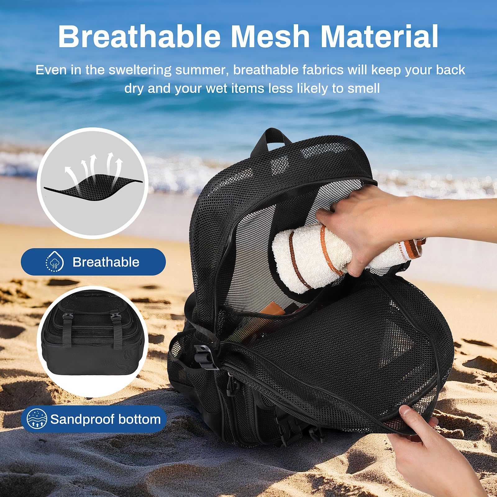 Mesh Backpack, 17in Heavy Duty See Through Backpack Ultra-Lightweight Net Bookbag Breathable Transparent Beach Backpacks for School Sports Gym, Black