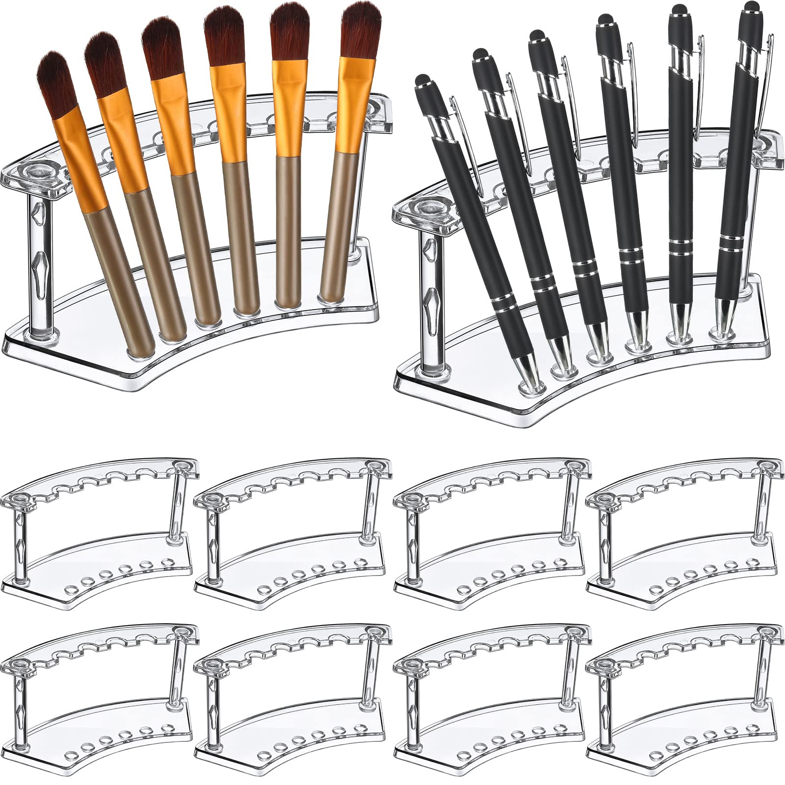 Photo 1 of Teling 15 Pieces Plastic Pen Holder Acrylic Pencil Display Stand 6 Slots Acrylic Pencil Holder Vertical Eyebrow Pen Stand Makeup Brush Rack Organizer for School Office Home Store Desk Supplies (Clear)