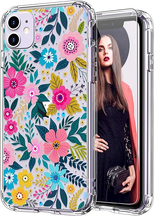 Amazon Com Icedio Iphone 11 Case With Screen Protector Clear With Cute Colorful Blooming Floral Flower Patterns For Girls Women Shockproof Slim Fit Tpu Cover Protective Phone Case For Apple Iphone 11 6 1 Inch