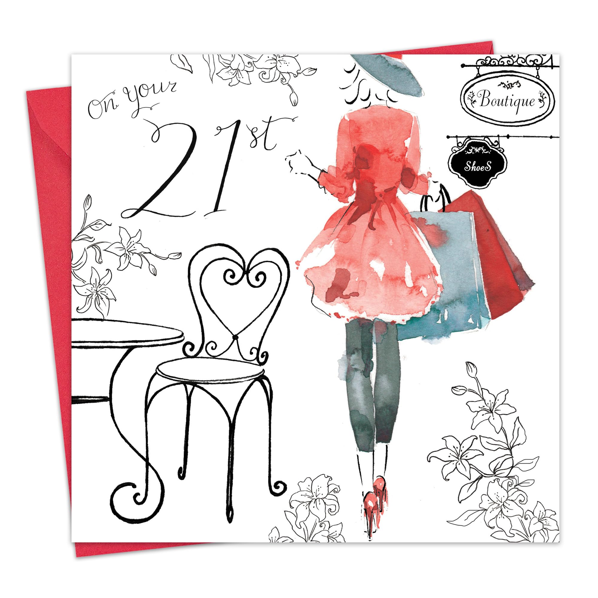 Twizler 21st Birthday Card for Her with Watercolour Effect - Shopping - Age 21 Year Old Womens Birthday Card for Female