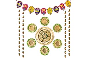 LETZ CELEBRATE 12 Pc Diwali Decor Set (7 Pc Floor Rangoli, 4 Wall Hanging Frills, 1 Happy Diwali Banner), Shubh Labh, Designer Rangoli with Tea Light Holder, Diwali Decorations For Home, Diwali Decor, Diwali Gifts
