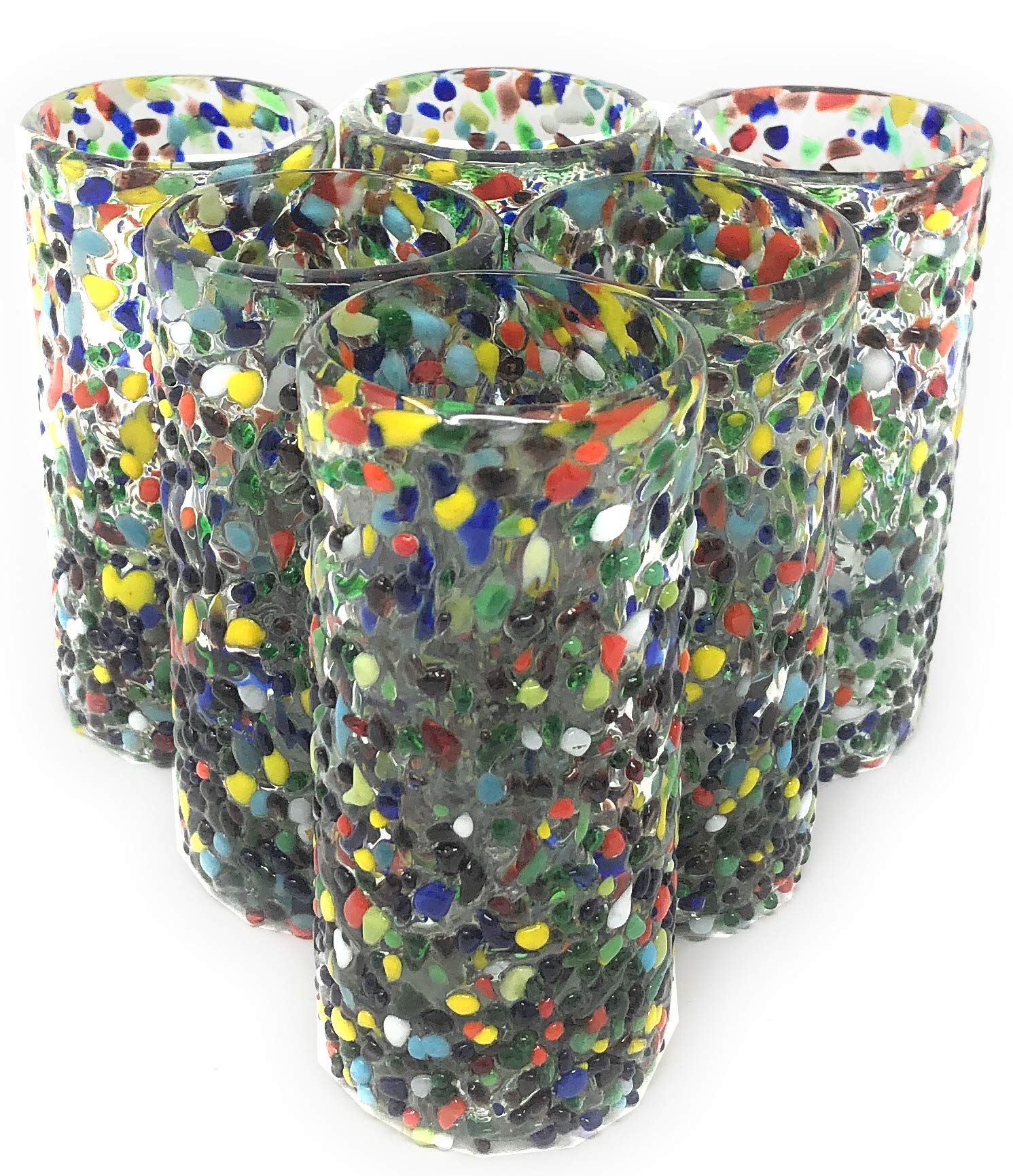 Hand Blown Mexican Tequila Glasses – Set of 6 Confetti Design Tequila Shot Glasses (2 oz each)