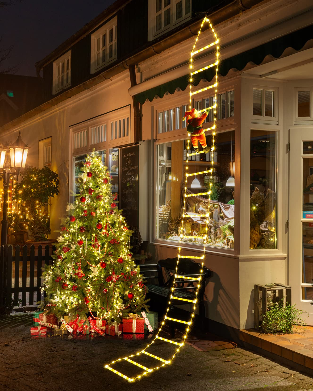 Photo 1 of Christmas Decorations LED Ladder Lights with Climbing Santa Claus, 10ft Outdoor Christmas Decorative Lights - 8 Modes Xmas Lights Tree for Home Holiday Wall Window Xmas Decor (Warm White)