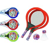Badminton Set with 2 Rackets, Beach Ball and Birdie - Assorted Colors - Light Paddle Ball Tennis Racket Outdoor Games Beach Toy Set 5135