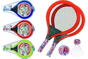 JA-RU Badminton Set with 2 Rackets, Beach Ball and Birdie - Assorted Colors - Light Paddle Ball Tennis Racket Outdoor Games Beach Toy Set 5135