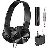 Sony Wired Noise Cancelling Stereo Headphones (Black) + Airline Headphone Adapter + NeeGo Wireless Bluetooth Receiver